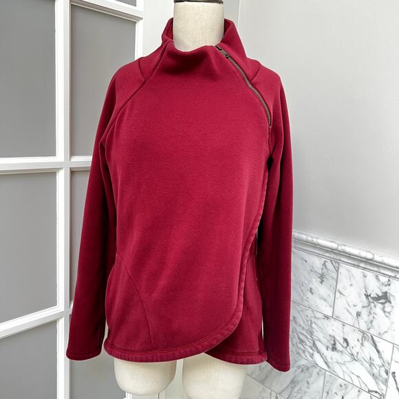 Athleta Cozy Karma Asym Pullover Sweatshirt SlmallDecadent Red - Picture 2 of 8